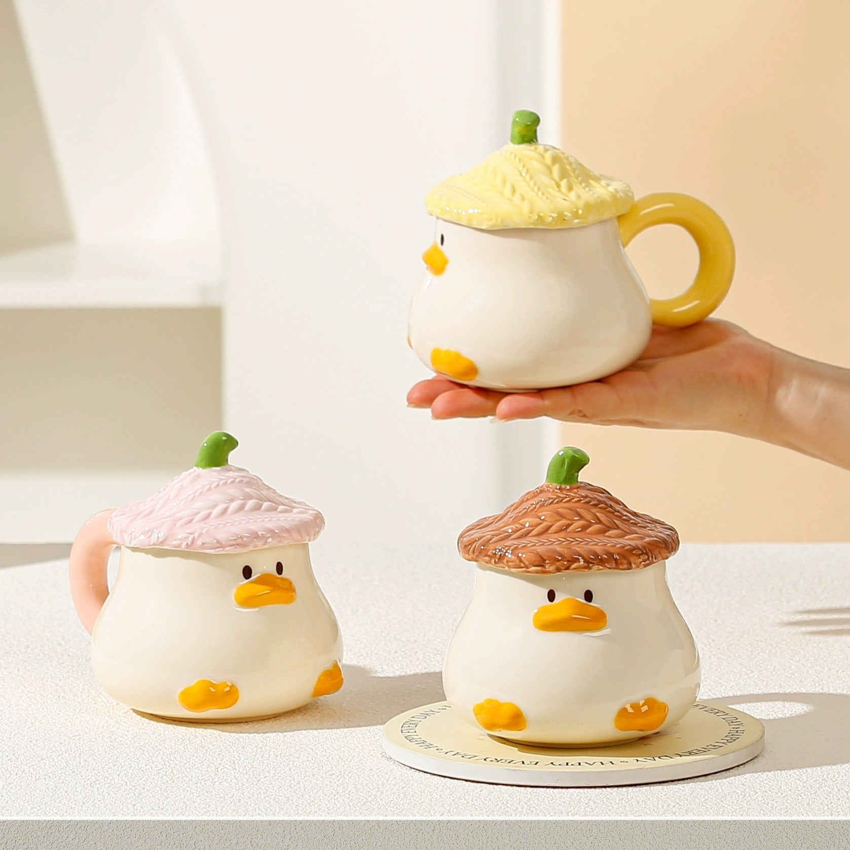 Cartoon Duck Ceramic Mug with Lid