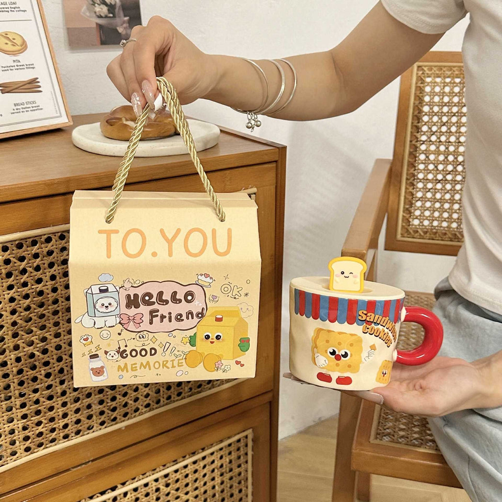 Cute Cartoon Cookie Porcelain Mug with Lid