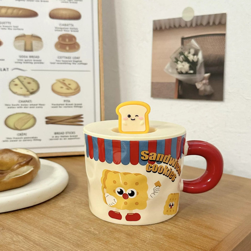 Cute Cartoon Cookie Porcelain Mug with Lid