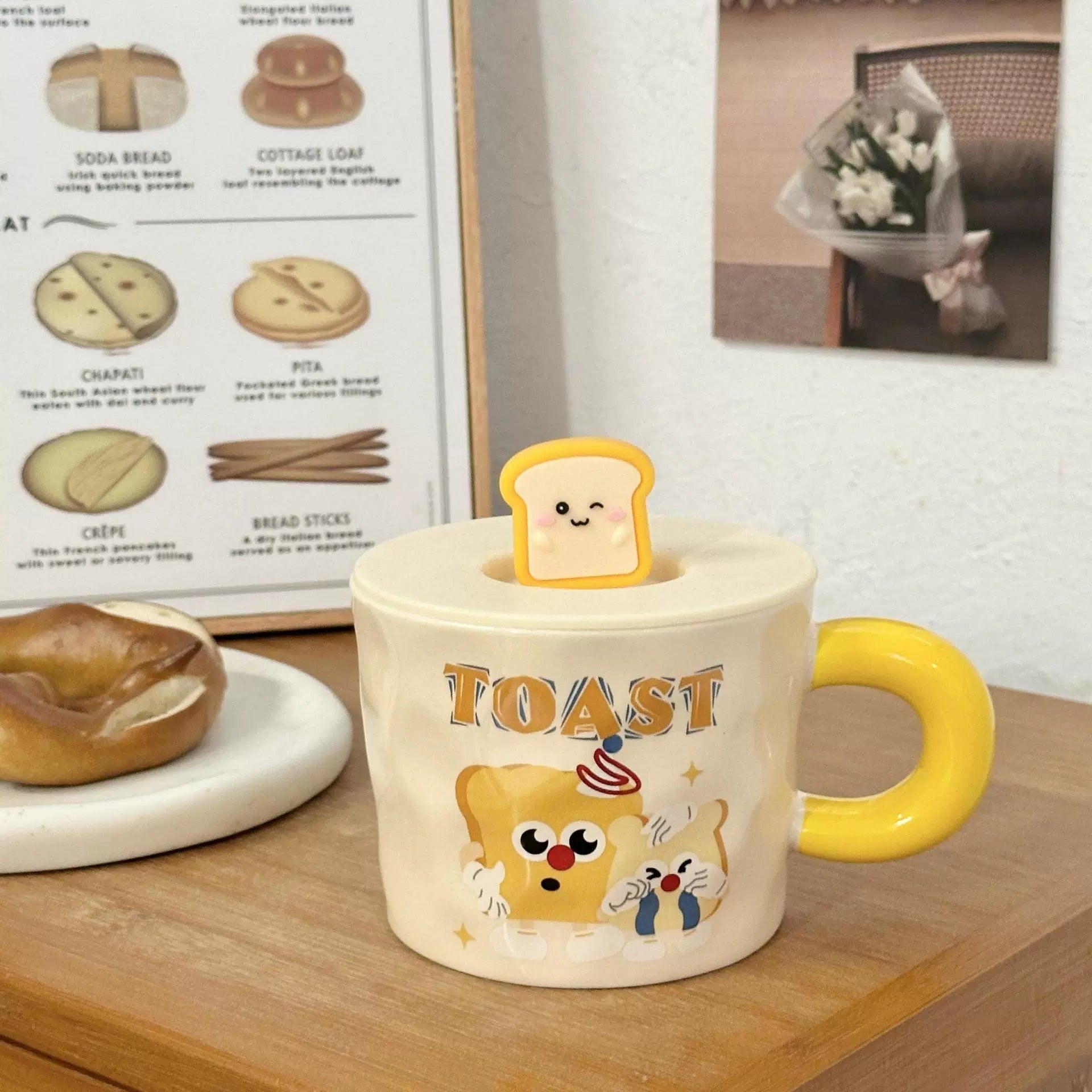 Cute Cartoon Cookie Porcelain Mug with Lid
