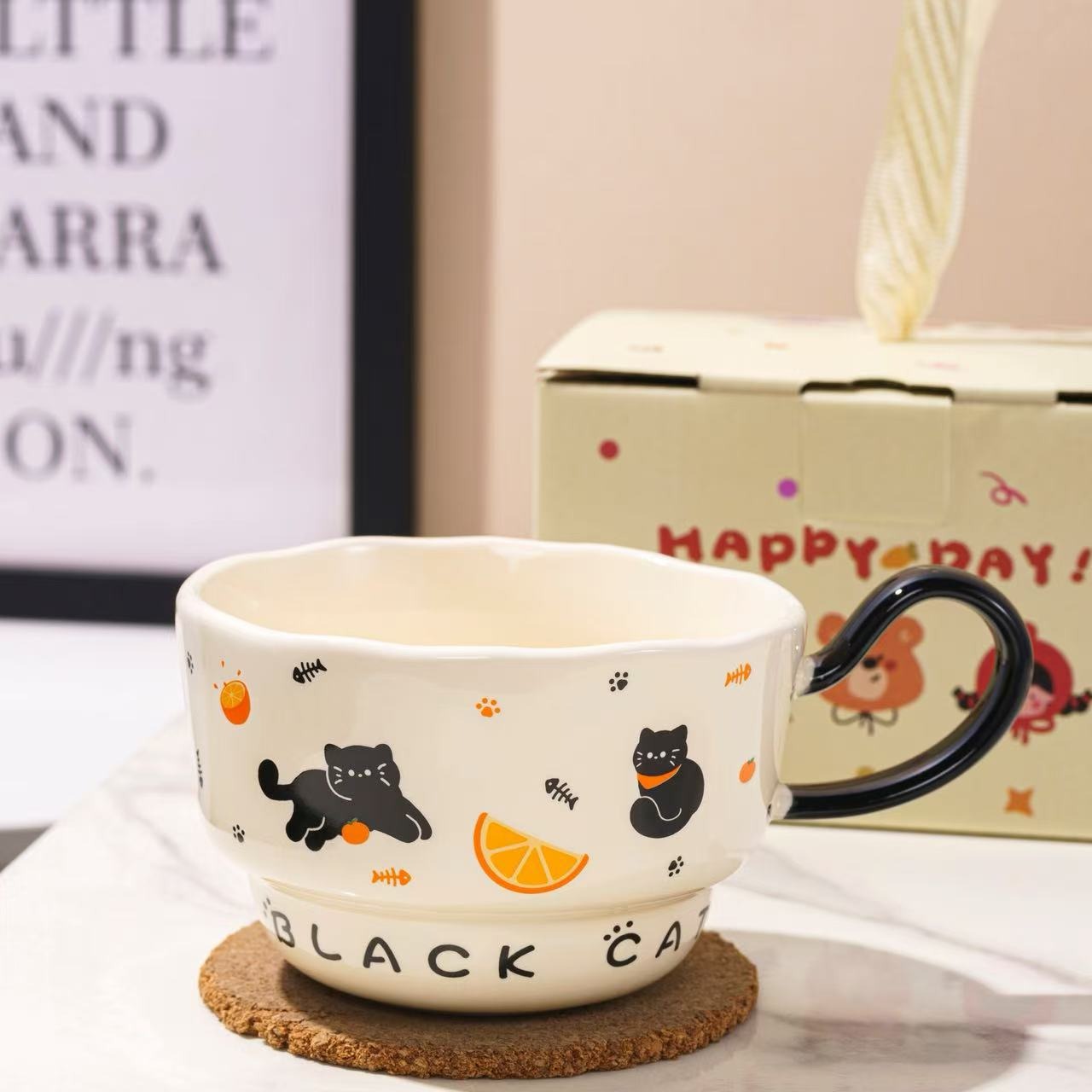 Cute Cat Porcelain Mug with Spoon